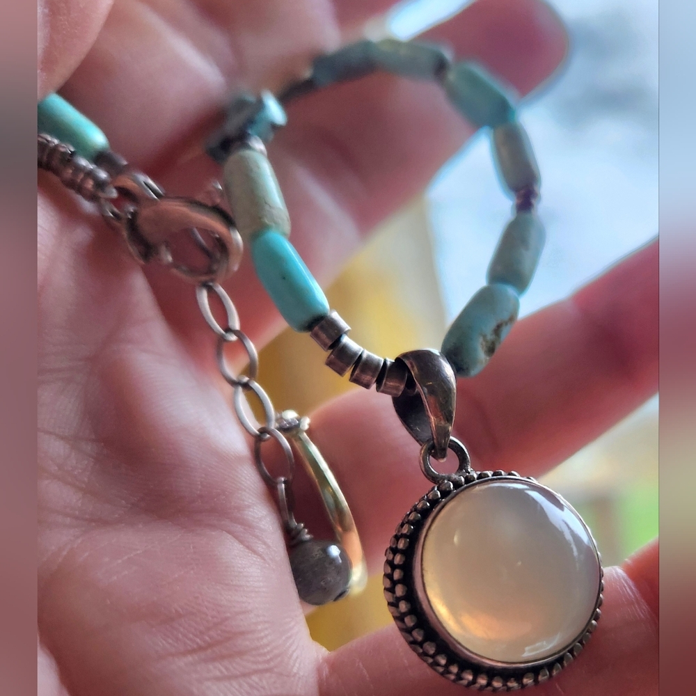 18" (w/ext.)Semi-Prescious  Tube Bead/Pendant Necklace Marked/Tested 925